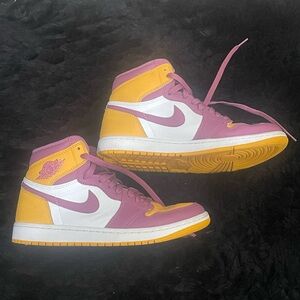 Nike brotherhood Jordan Athletic Shoes in Purple, Yellow, and White